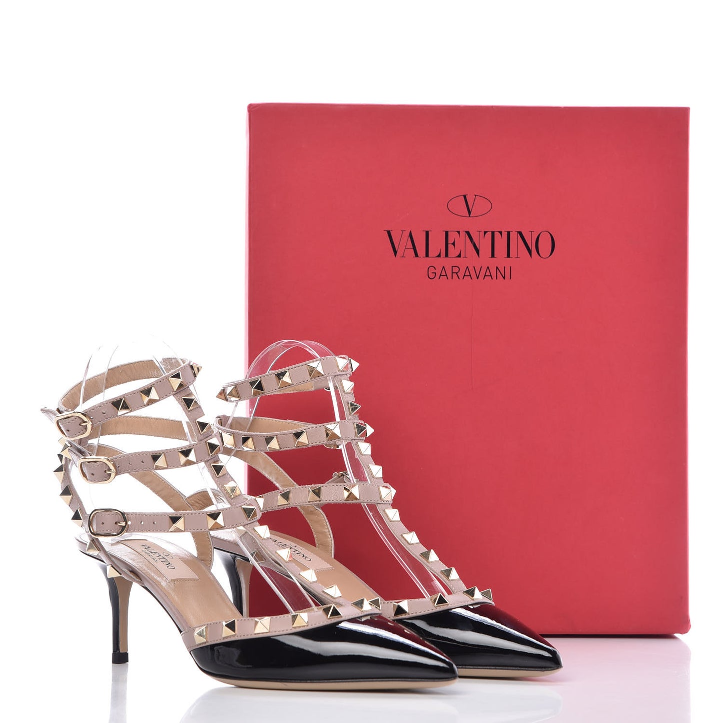 Patent Nappa Rockstud Ankle Strap 65mm Pumps 37 Black Poudre