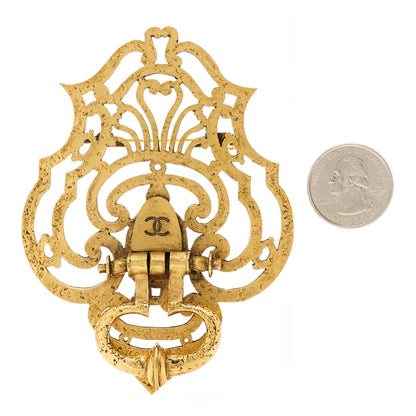 Chanel Metal Door Knocker Brooch Gold 2 of 3