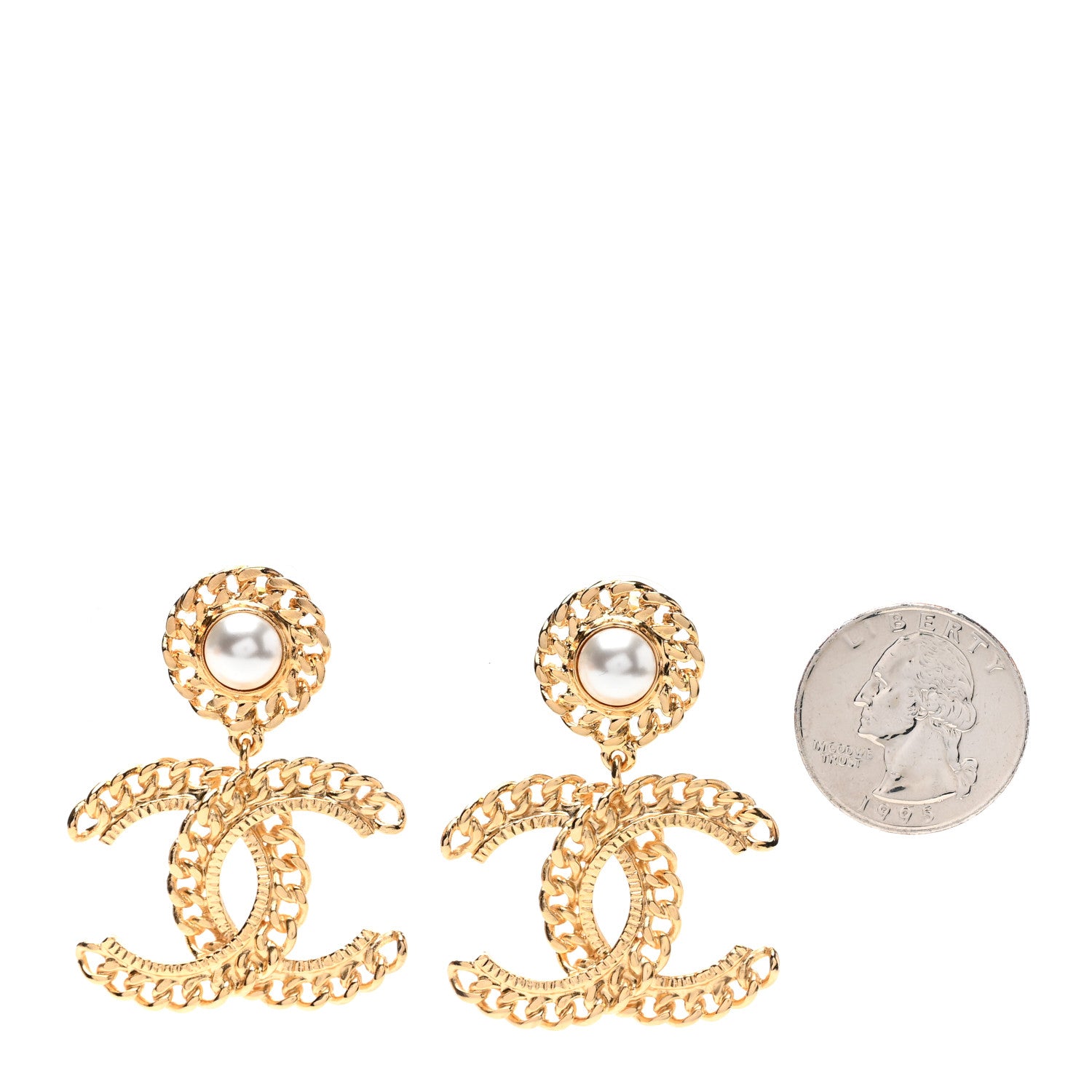 Chanel Metal Pearl CC Chain Drop Earrings Gold 2 of 4
