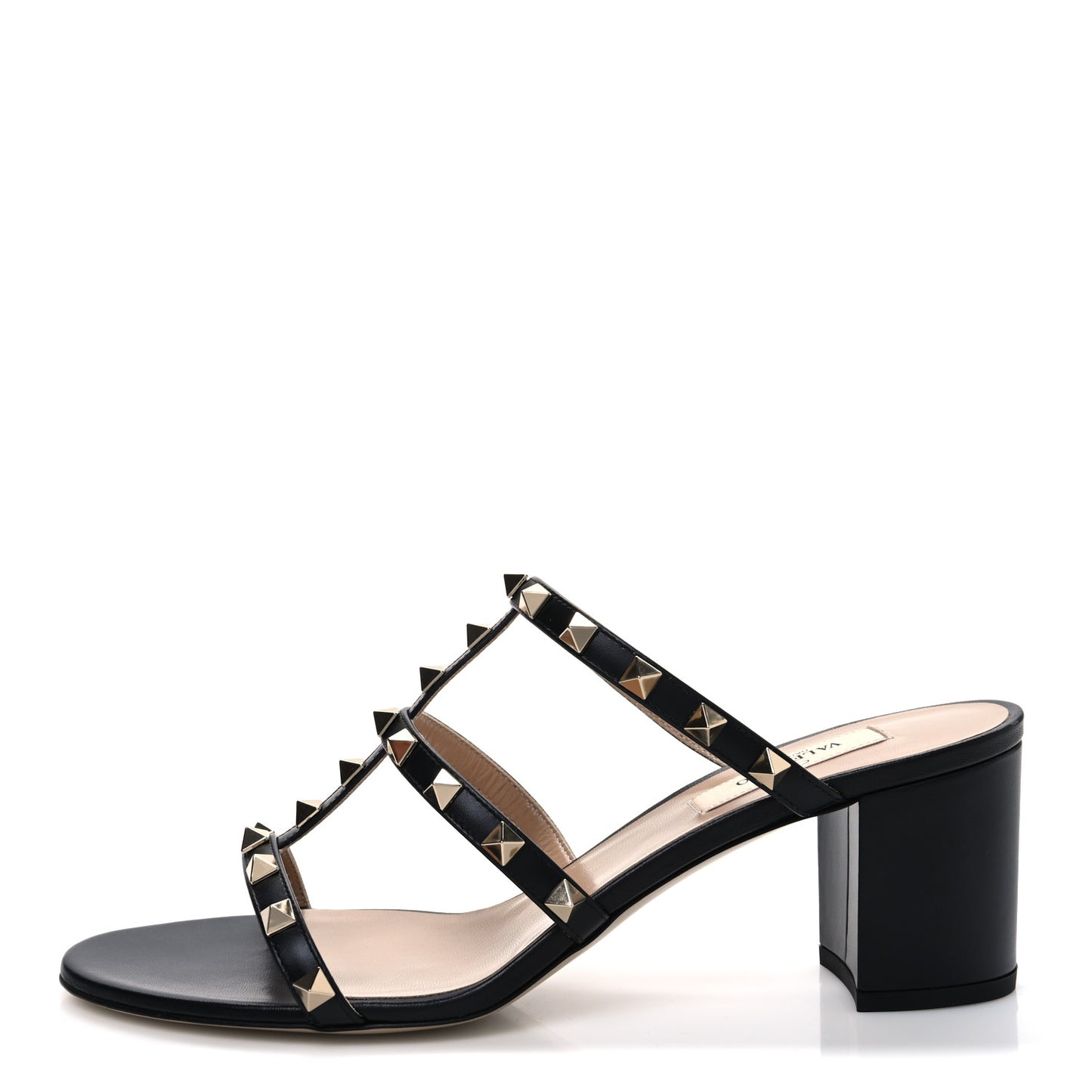 Calfskin Rockstud 60mm Caged Slide Sandals 40 Black