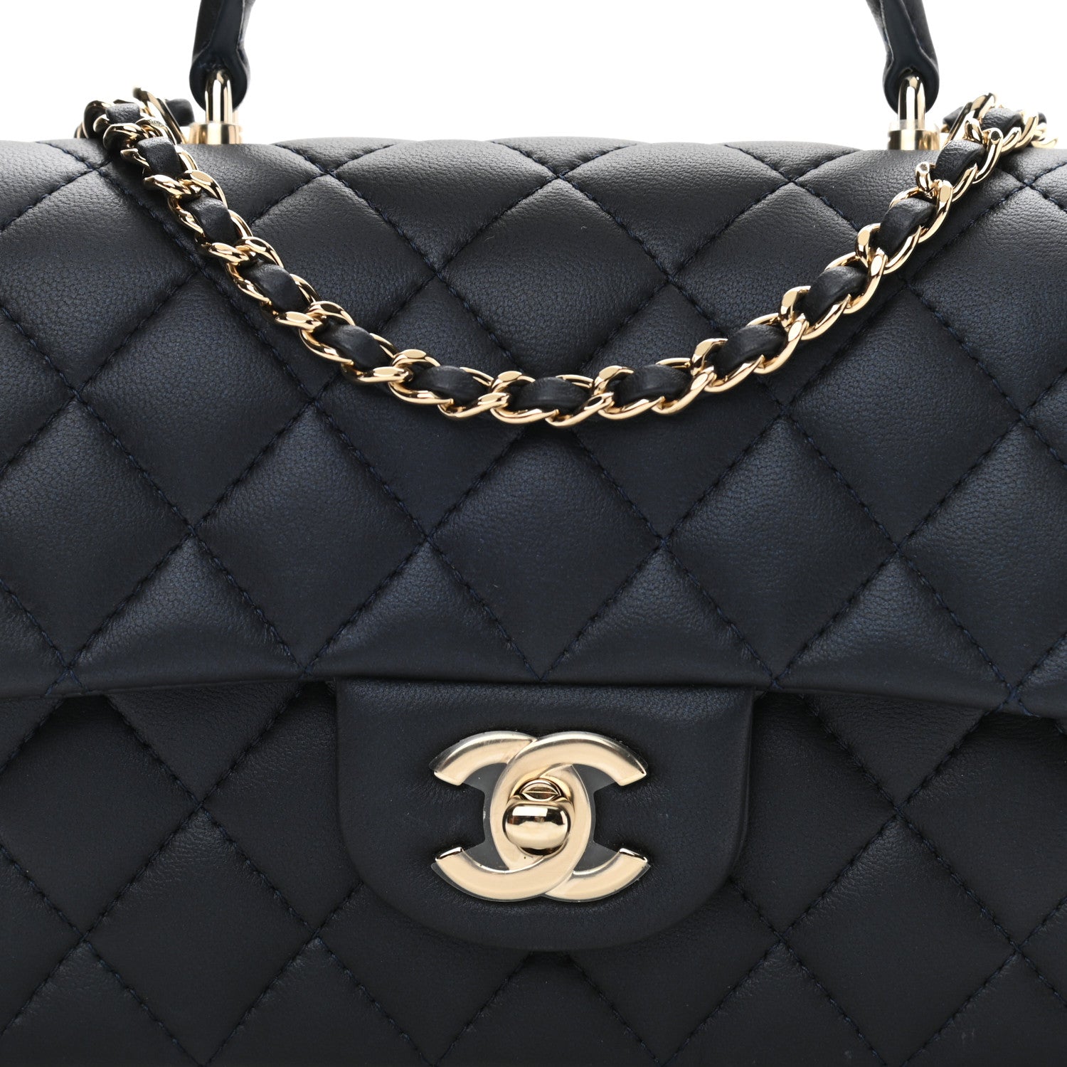 Chanel Lambskin Quilted Mini Top Handle Rectangular Flap Navy Blue 8 of 11