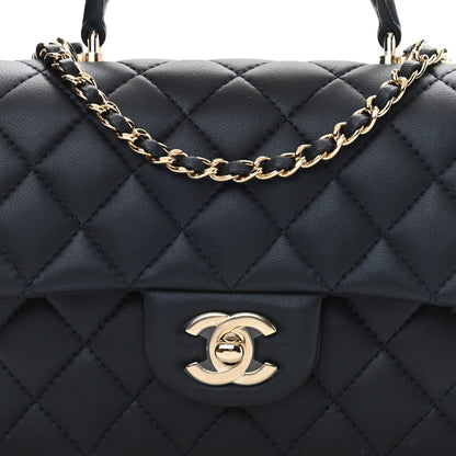 Chanel Lambskin Quilted Mini Top Handle Rectangular Flap Navy Blue 8 of 11