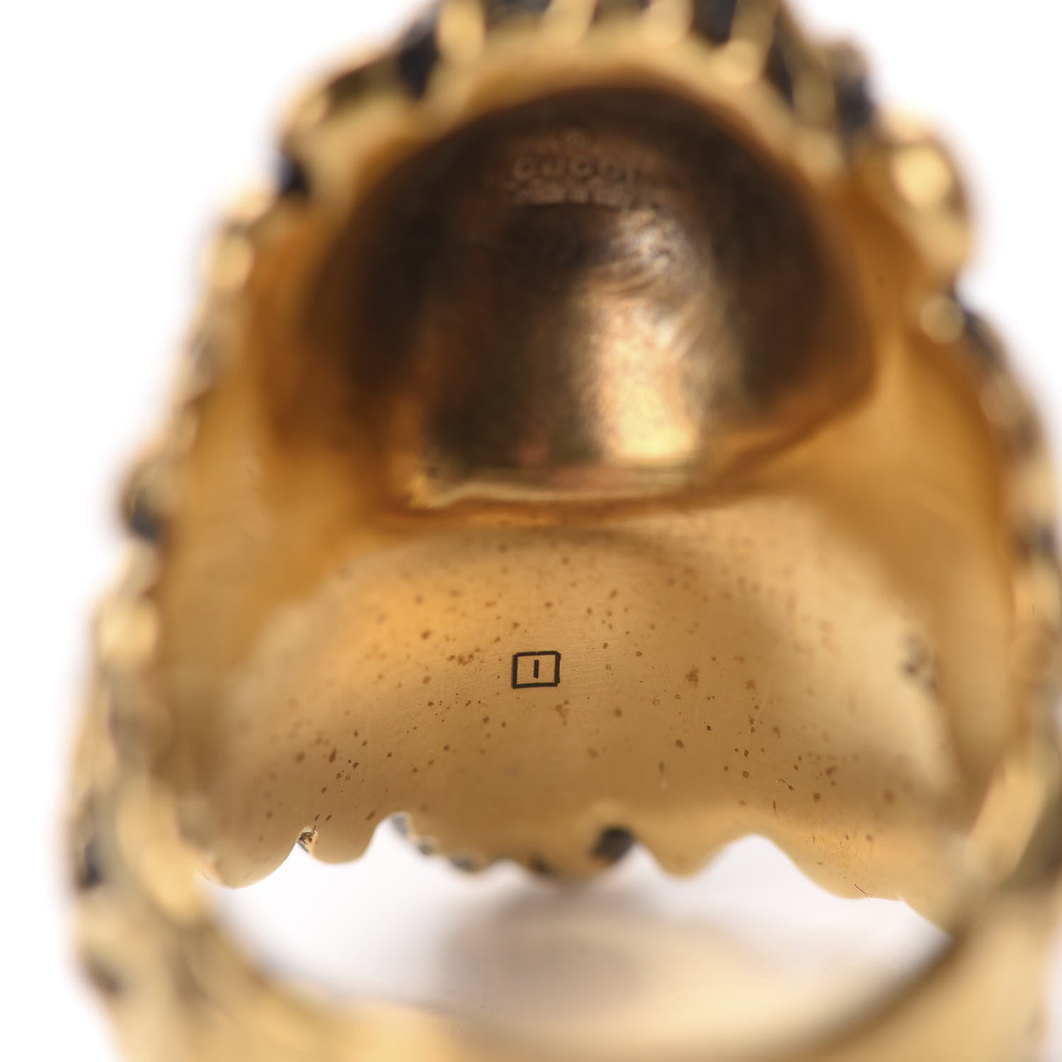 Gucci Metal Glass Pearl Lion Head Ring 10.5 Aged Gold 4 of 6