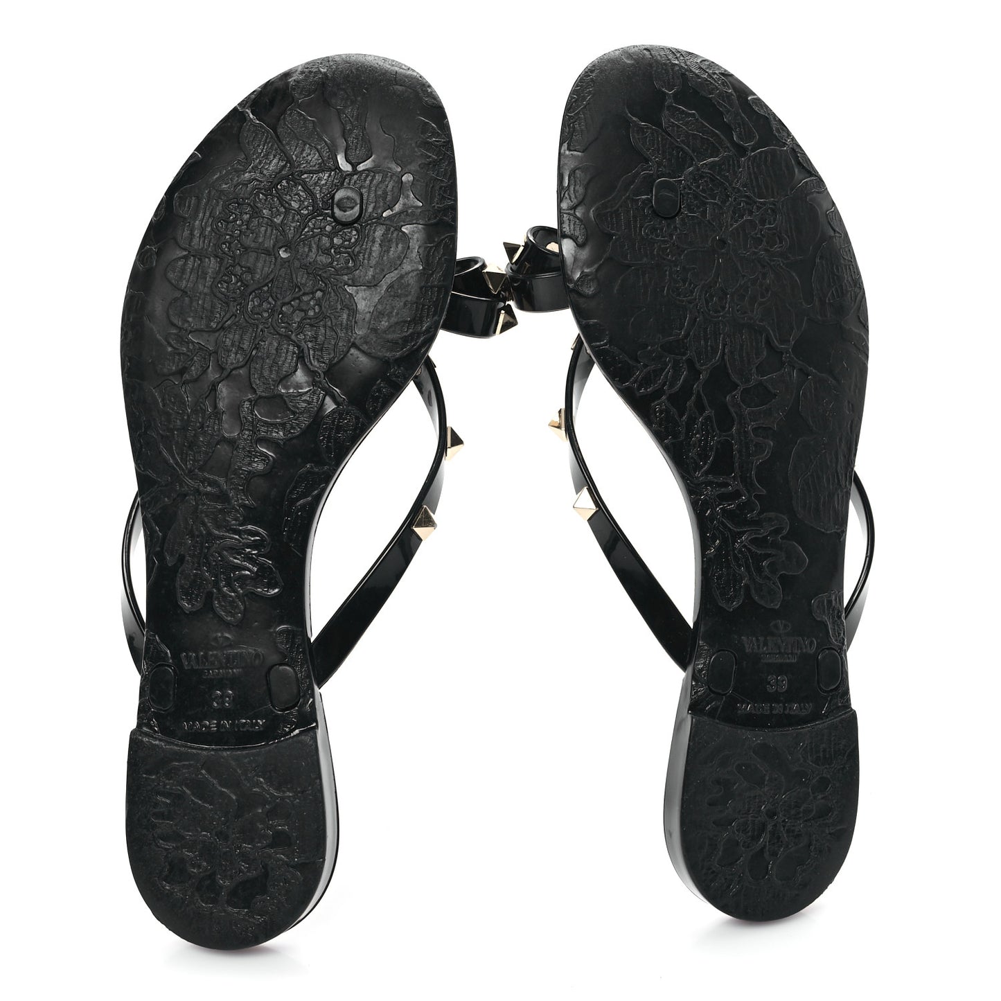 PVC Jelly Rockstud Bow Thong Sandals 39 Black