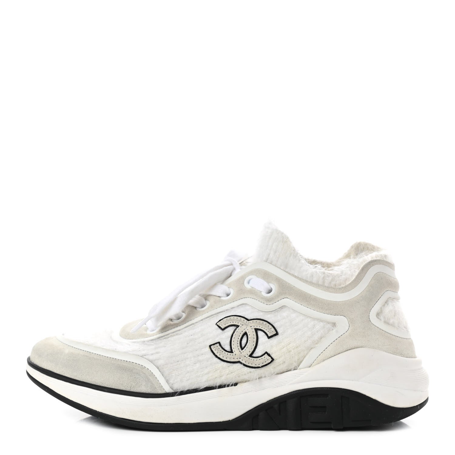 Chanel Suede Calfskin Stretch Fabric CC Sneakers 36.5 White 1 of 7
