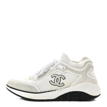Chanel Suede Calfskin Stretch Fabric CC Sneakers 36.5 White 1 of 7