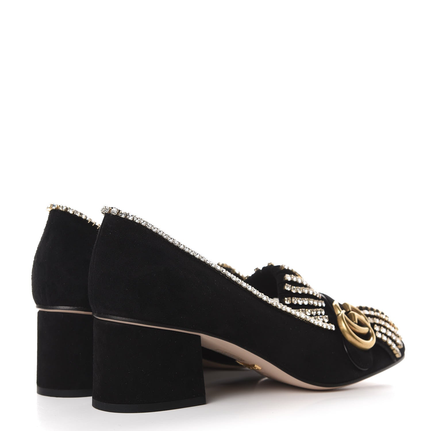 Gucci Kid Scamosciato Crystal GG Marmont Fringe 50mm Loafer Pumps 38 Black 4 of 9
