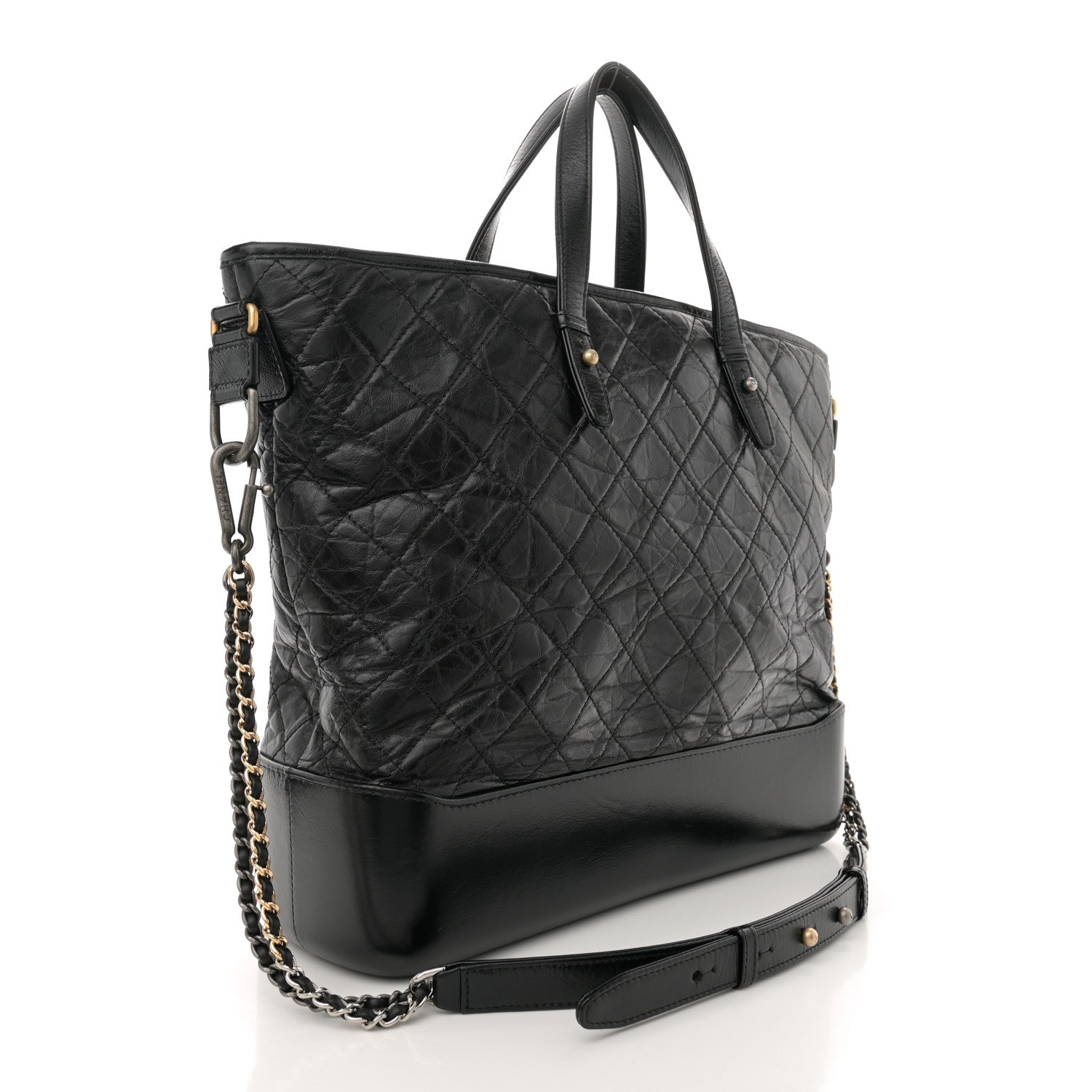 Chanel Aged Calfskin Quilted Large Gabrielle Shopping Tote Black 3 of 15