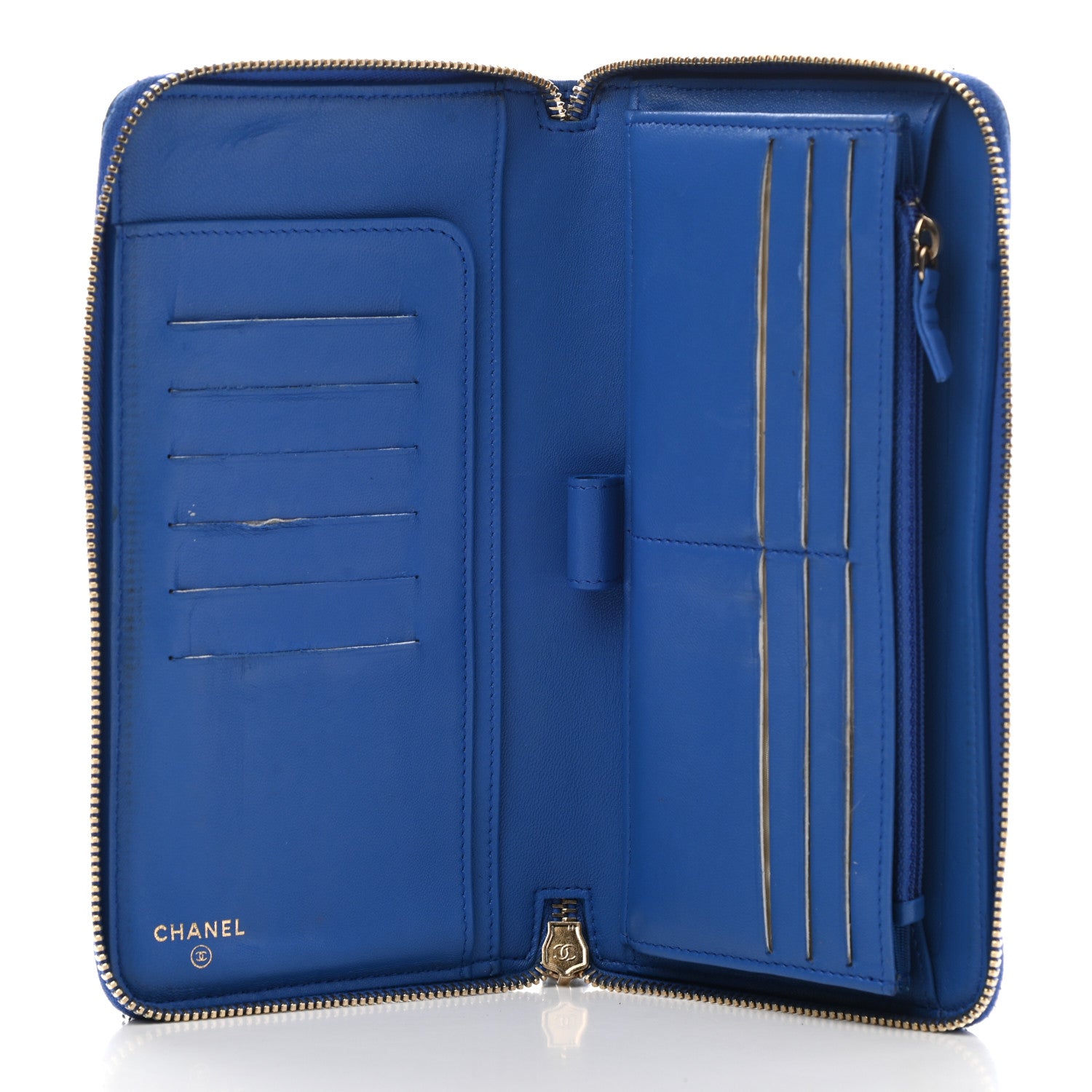 Chanel Lambskin Quilted Large Zip Around Organizer Wallet Blue 5 of 10