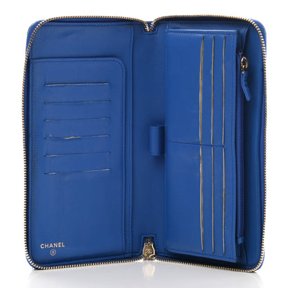 Chanel Lambskin Quilted Large Zip Around Organizer Wallet Blue 5 of 10