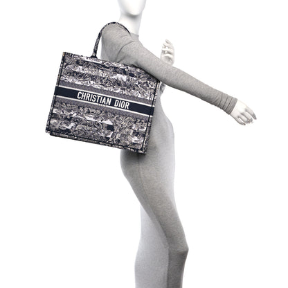 Christian Dior Canvas Embroidered Large Dioriviera Reverse Striped Toile De Jouy Book Tote Blue White 2 of 12