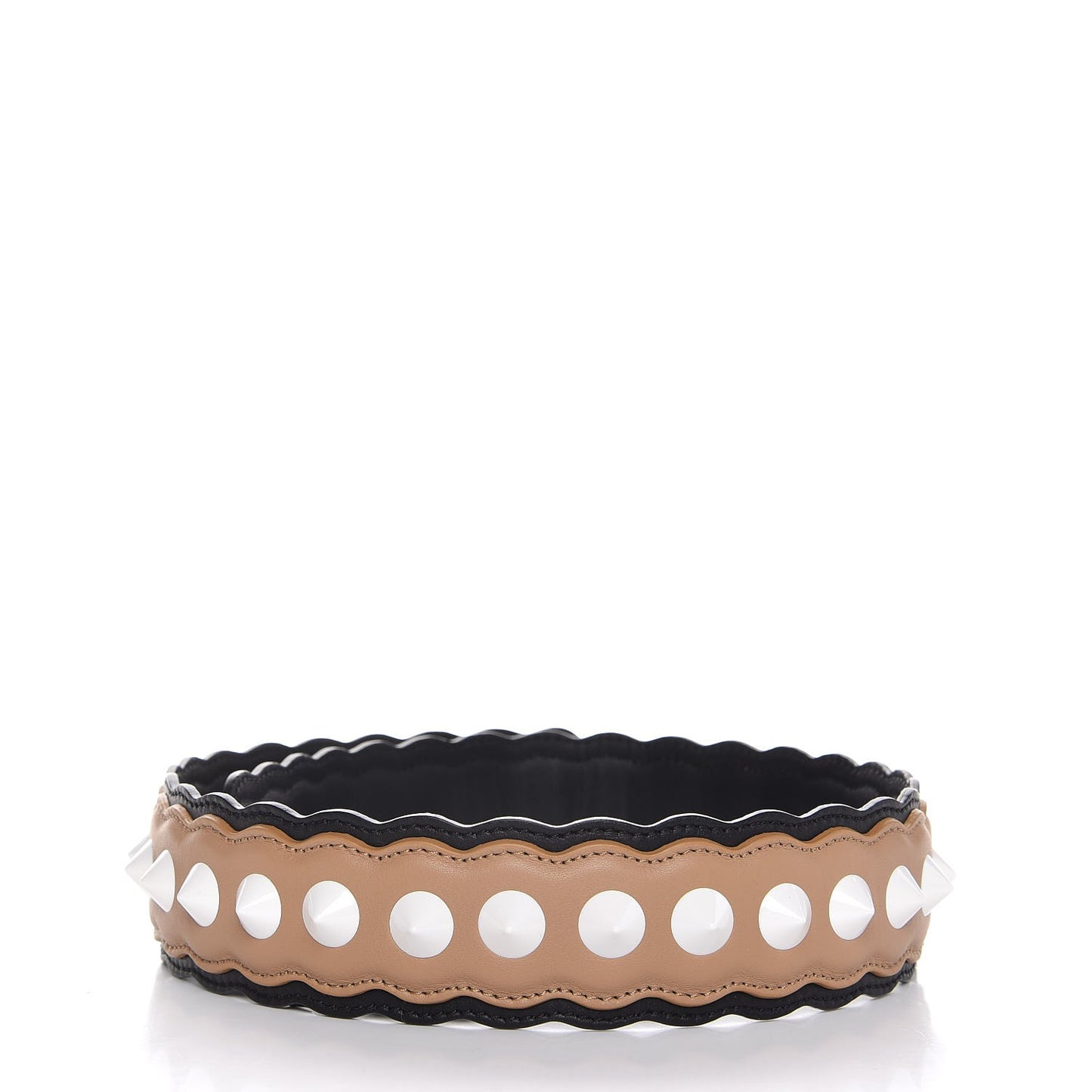 Vitello Dolce Scalloped Spike Studded Strap You Brown Black