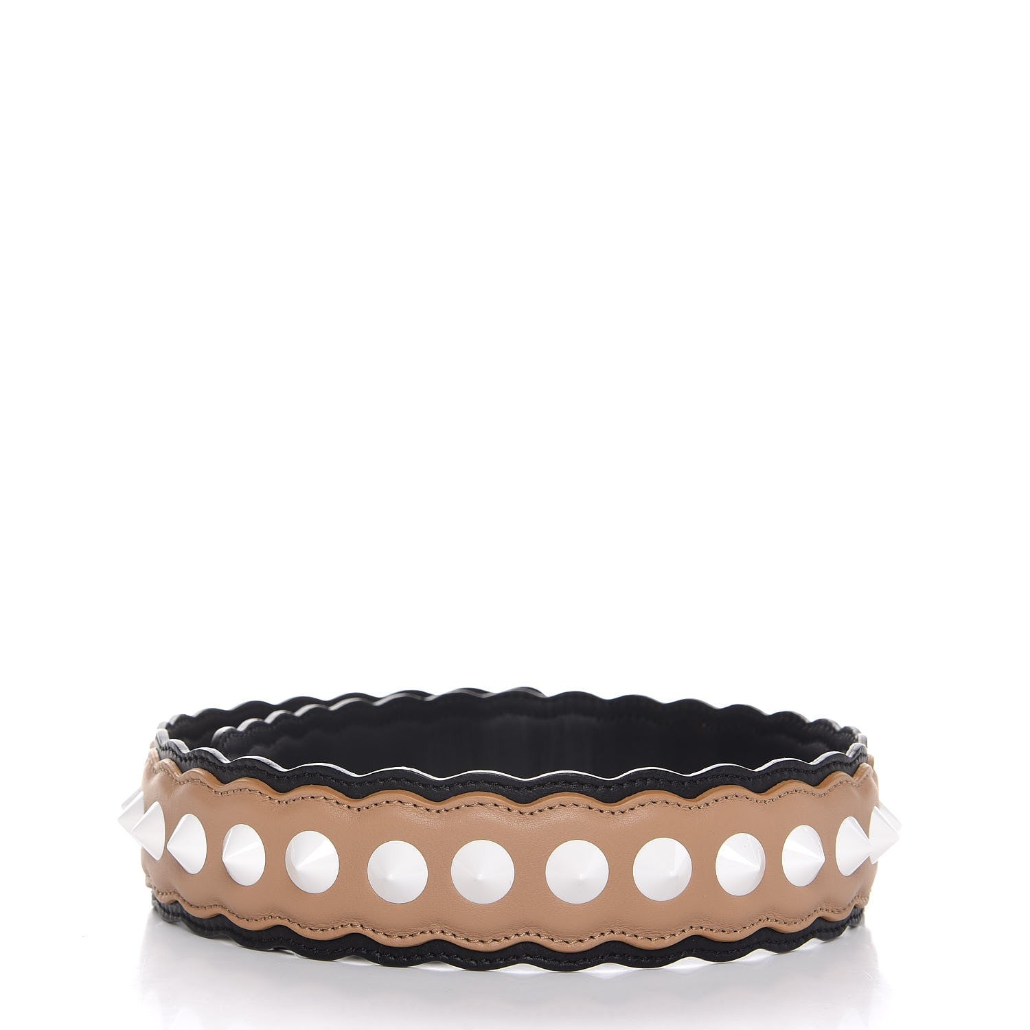Fendi Vitello Dolce Scalloped Spike Studded Strap You Brown Black 2 of 3