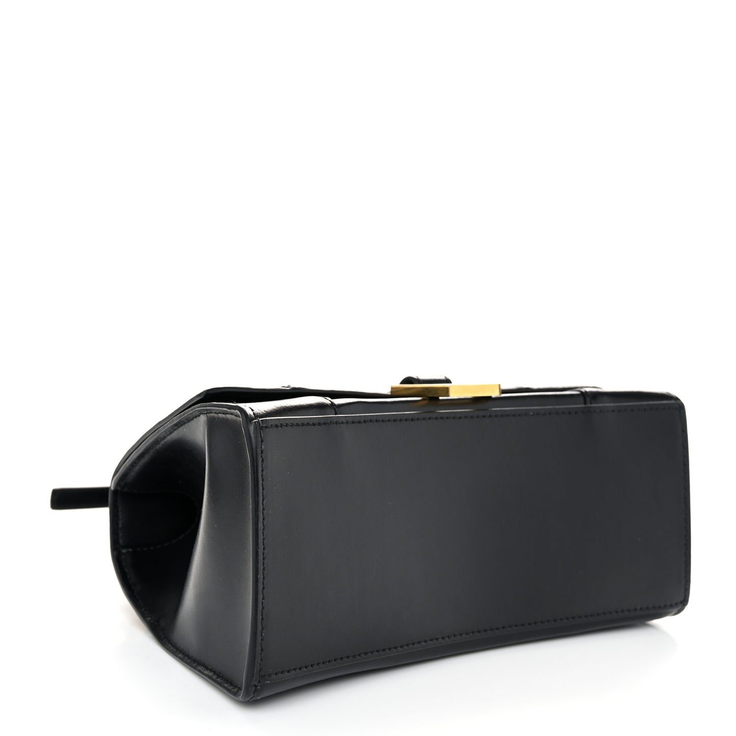 Shiny Box Calfskin Small Hourglass Top Handle Bag Black