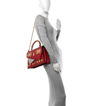 Gucci Calfskin Snakeskin Studded Medium Ottilia Top Handle Bag Red 2 of 11