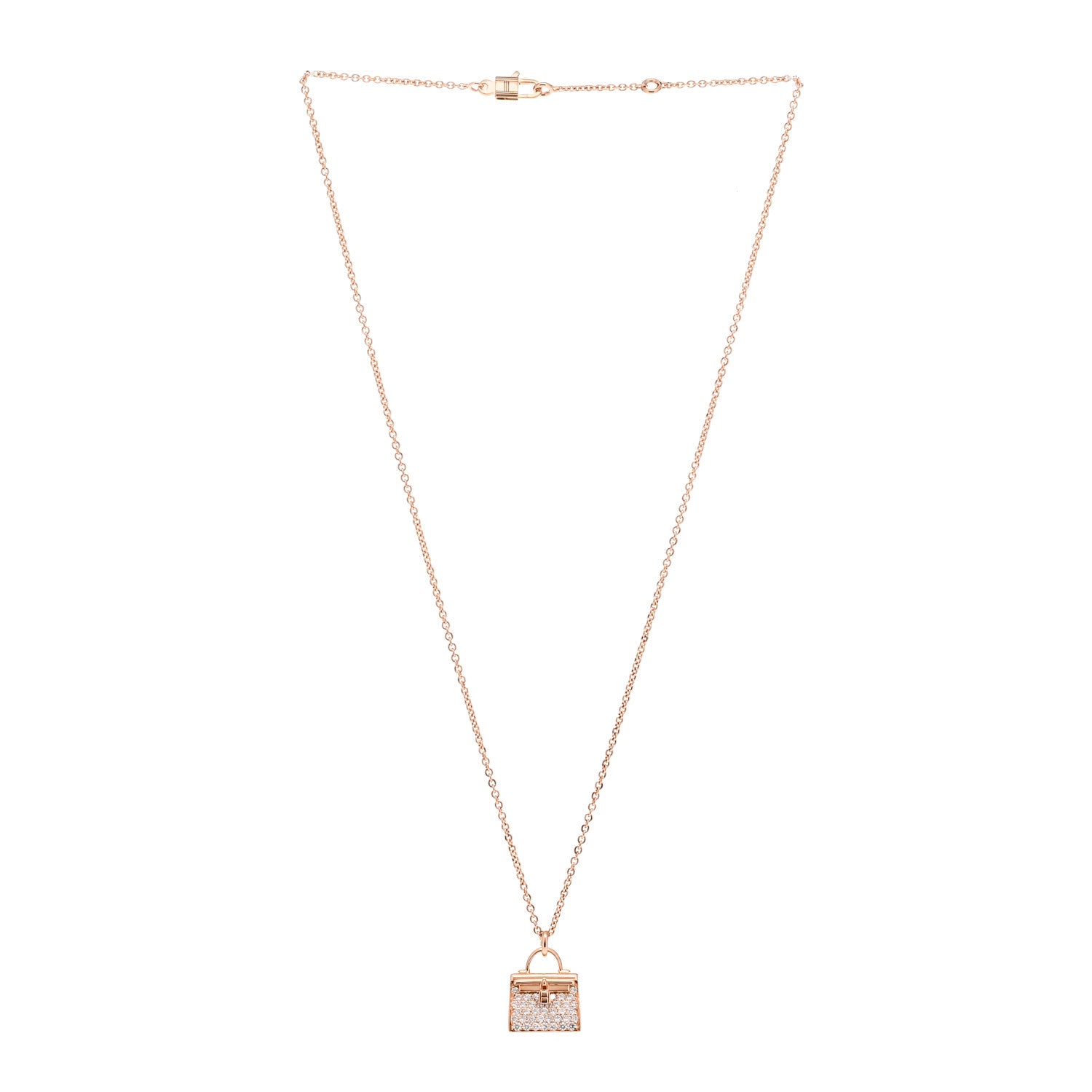 Hermes 18K Rose Gold Diamond Kelly Amulettes Pendant Necklace 3 of 5