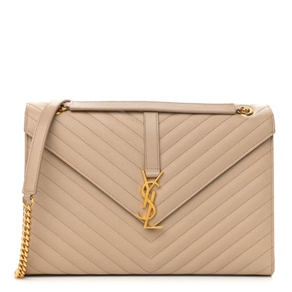 Saint Laurent Grain De Poudre Matelasse Chevron Large Monogram Satchel Dark Beige 1 of 14