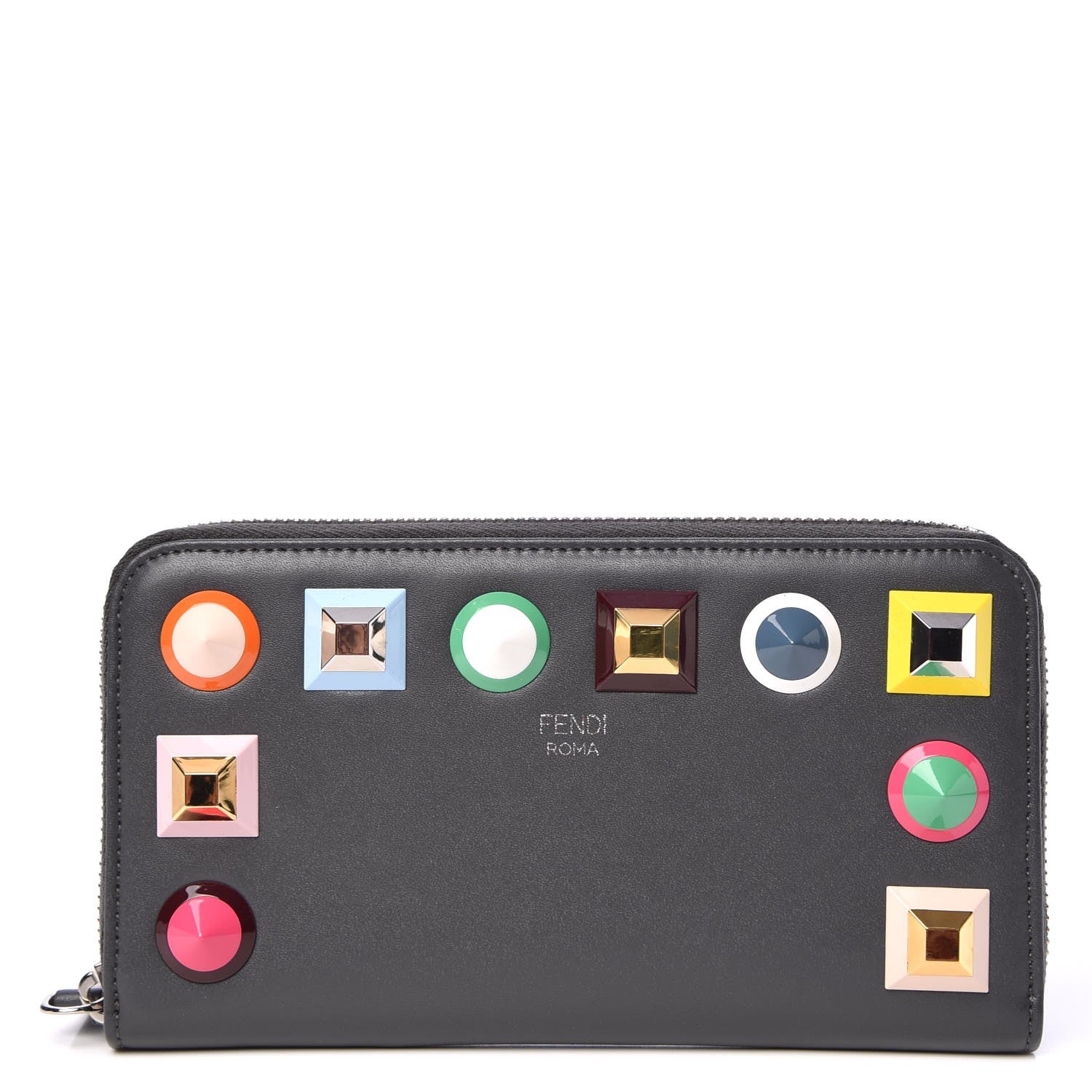 Fendi Vitello Liberty Studded Zip Around Wallet Asfalto Multicolor 1 of 7