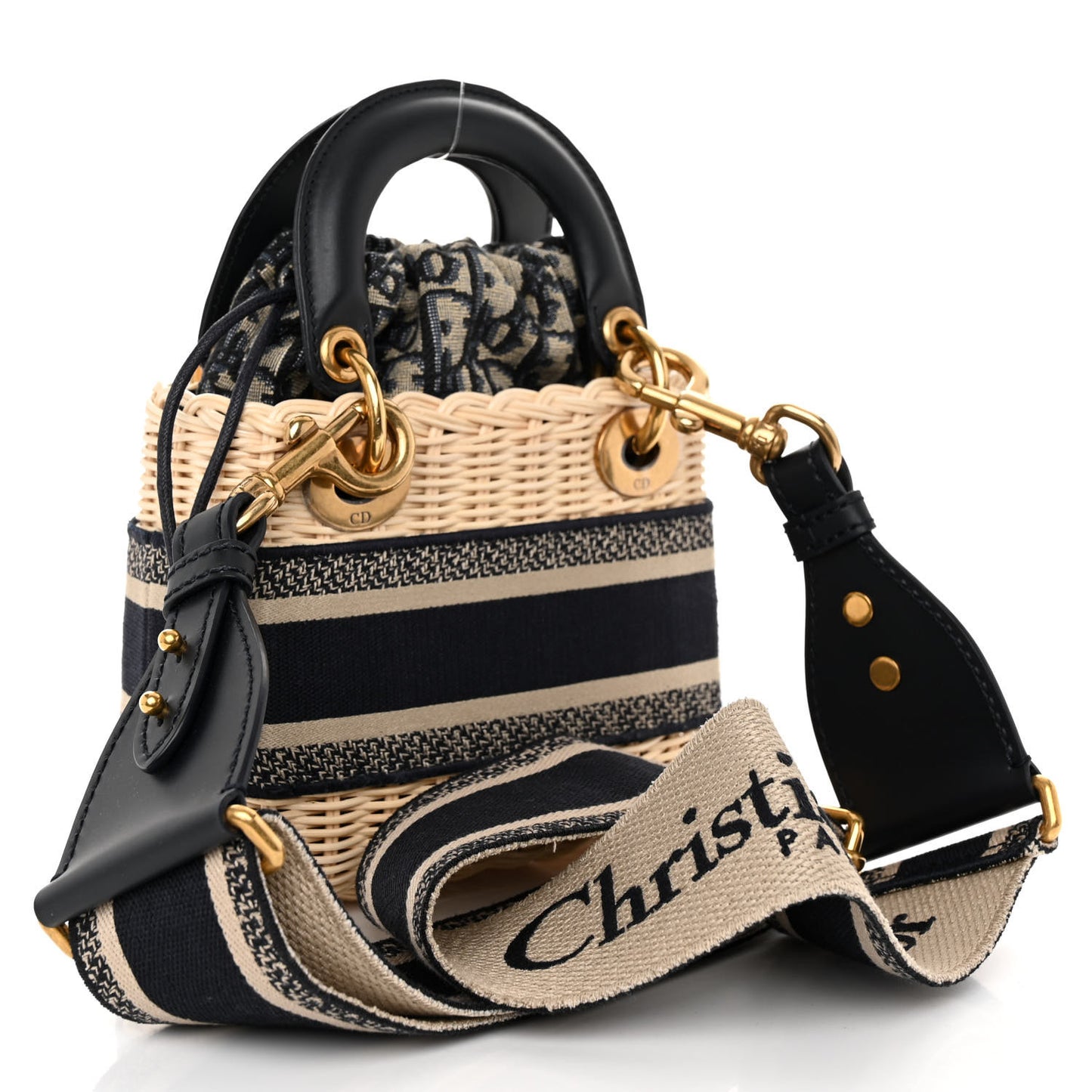 Wicker Oblique Mini Lady Dior Bag Blue