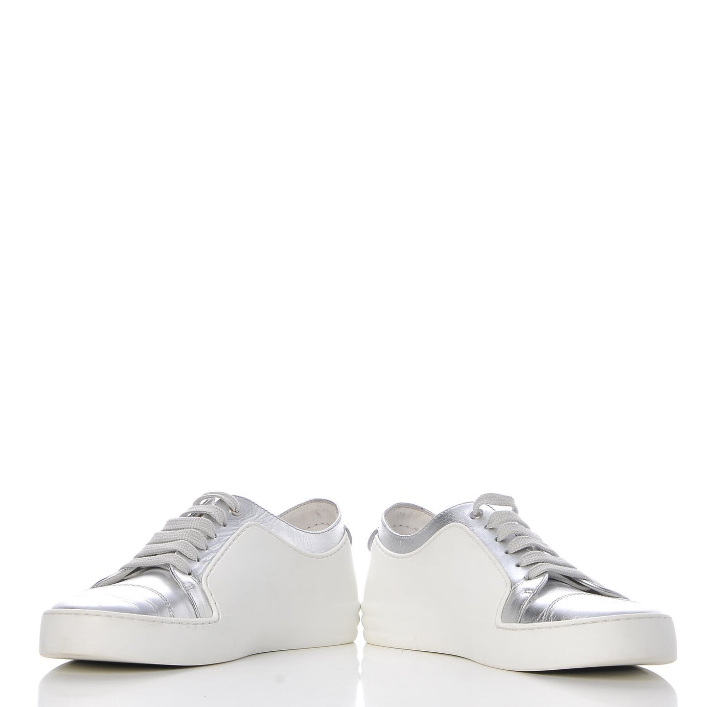 Iridescent Goatskin Sneakers 36 White Silver