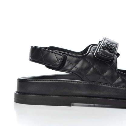 Chanel Lambskin Velcro Dad Sandals 38.5 Black 13 of 16