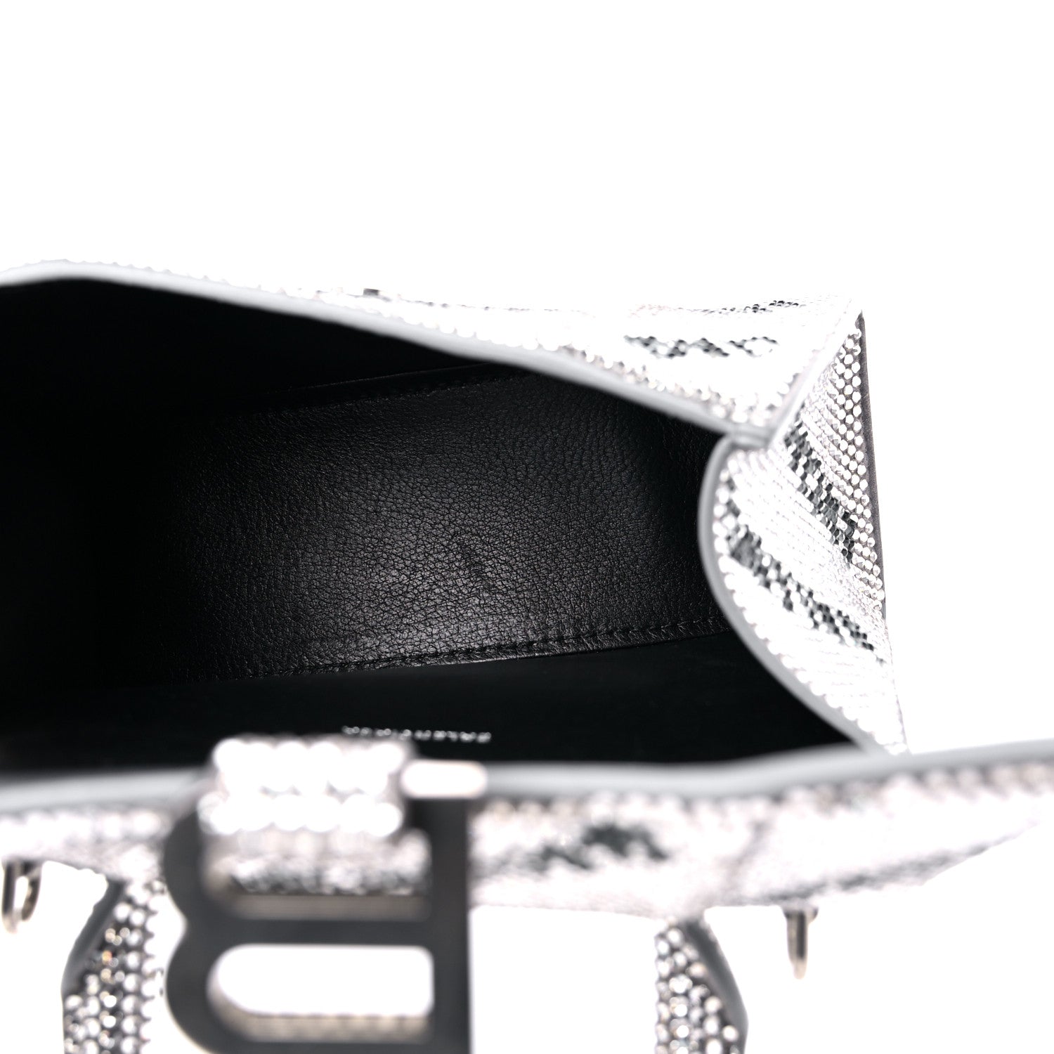 Balenciaga Strass Suede Allover Logo Hourglass Top Handle Bag XS with Chain Silver Black 5 of 10