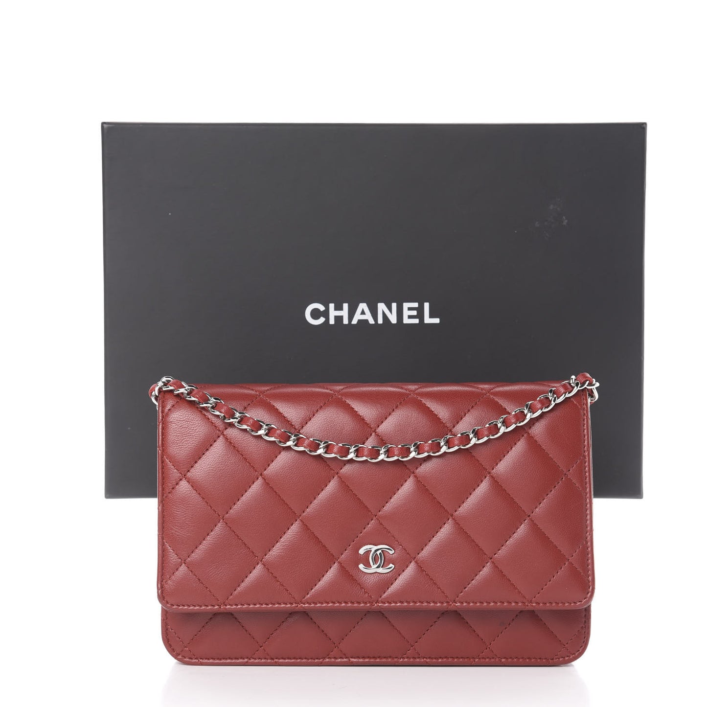 Lambskin Quilted Wallet On Chain WOC Red