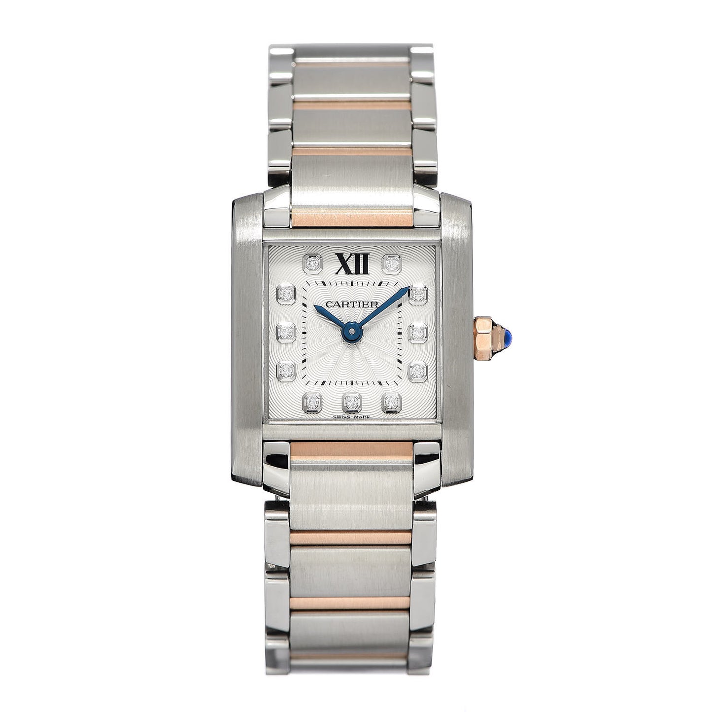 Stainless Steel 18K Pink Gold Diamond 20mm Tank Francaise Quartz Watch