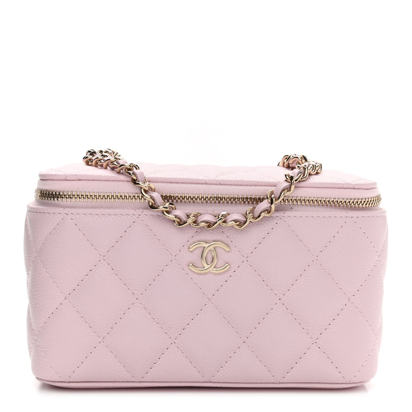 Caviar Quilted Small Tiny CC Vanity Case With Chain Light Pink