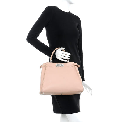 Fendi Cuoio Romano Selleria Bi-Color Medium Peekaboo Iconic Satchel Rosa Plaster Pesca 3 of 10