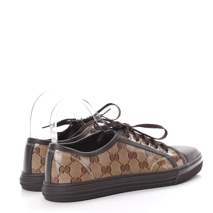 Gucci Crystal Monogram Miro Soft Calfskin Womens Low Top Sneakers 38.5 Beige Ebony Cocoa 4 of 9