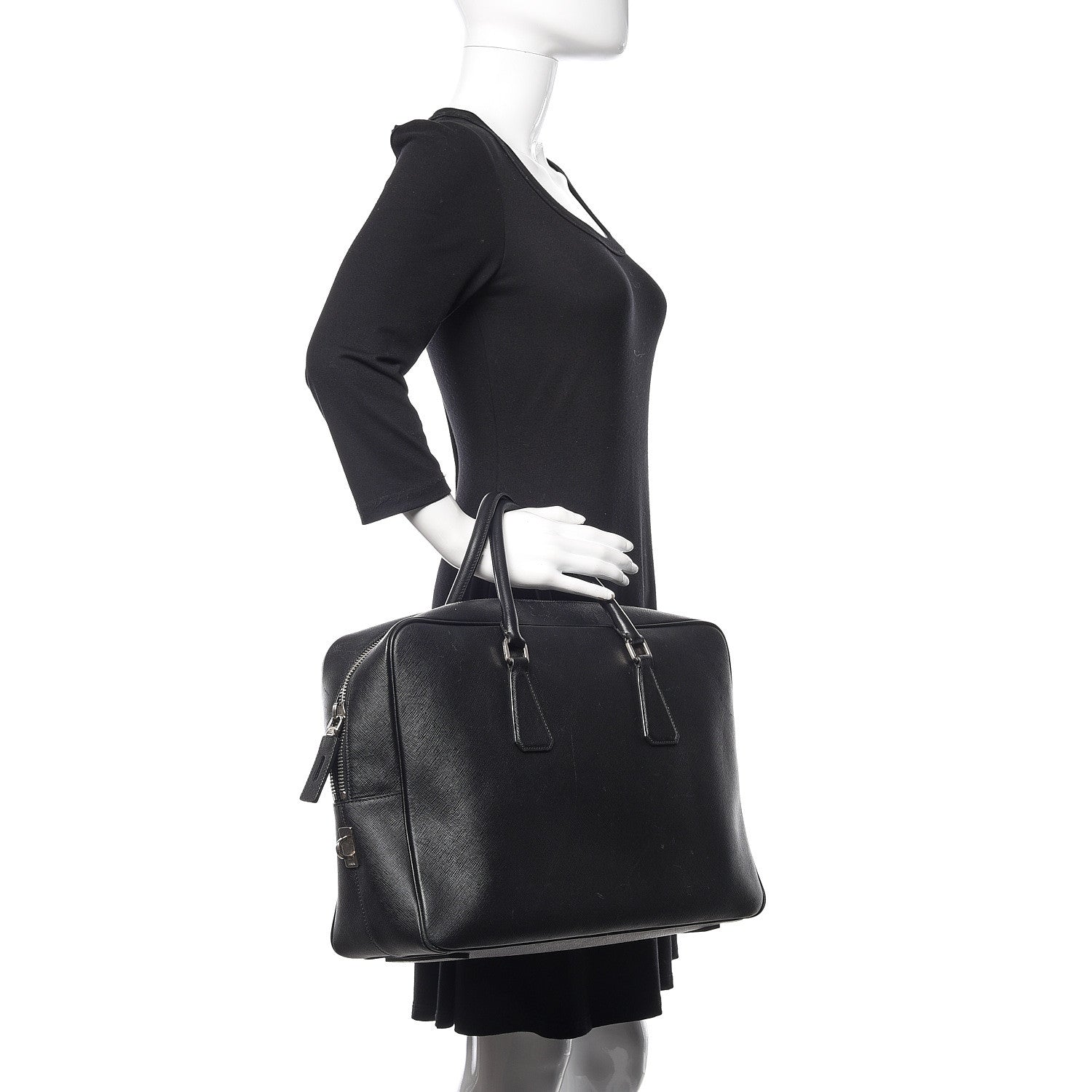 Prada Saffiano Travel Briefcase Black 2 of 19