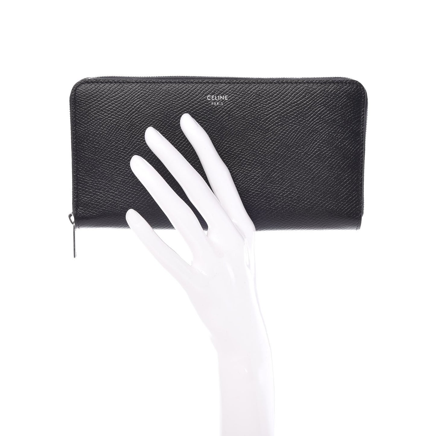 Grained Calfskin Large Zip Around Multifunction Wallet Black