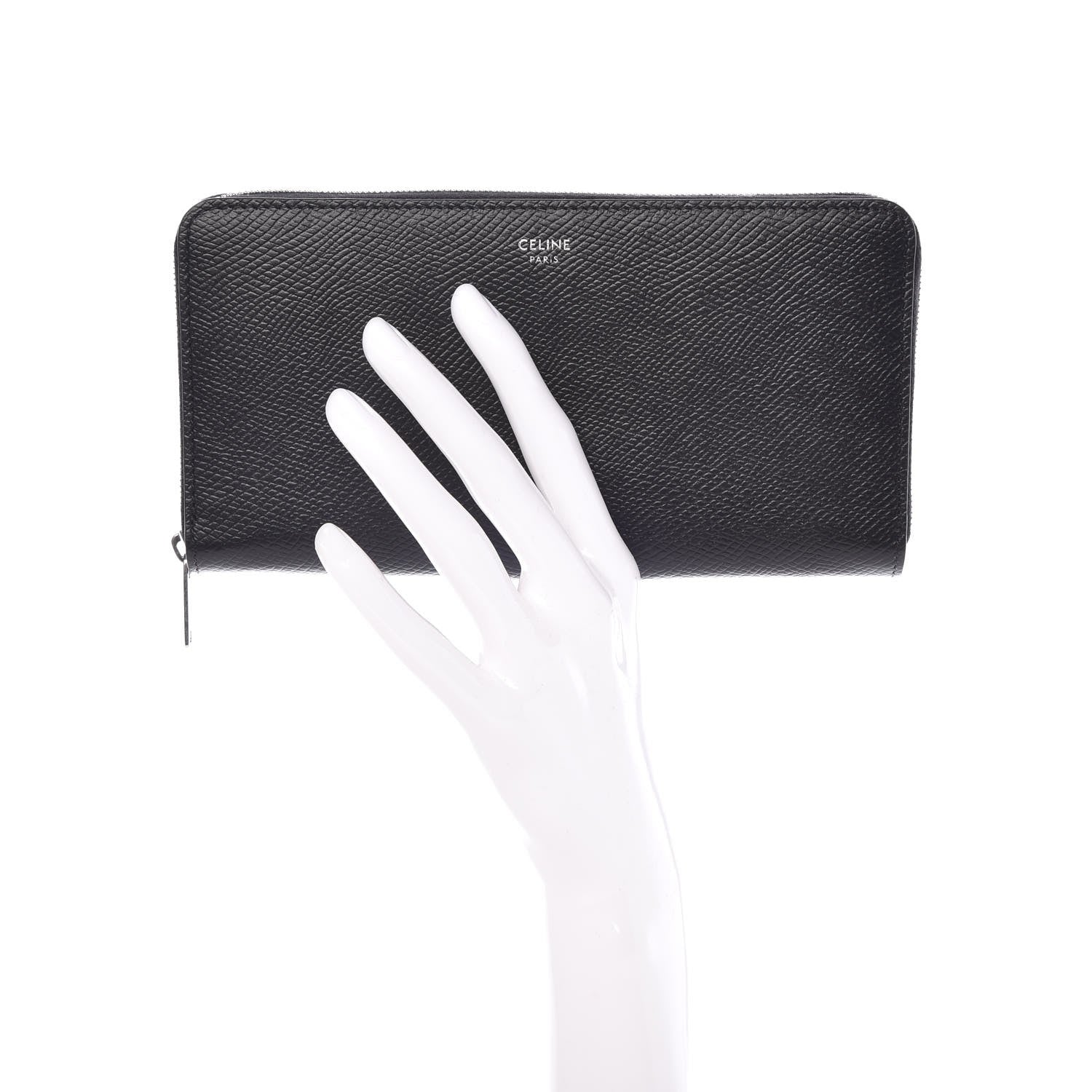 Celine Grained Calfskin Large Zip Around Multifunction Wallet Black 2 of 8