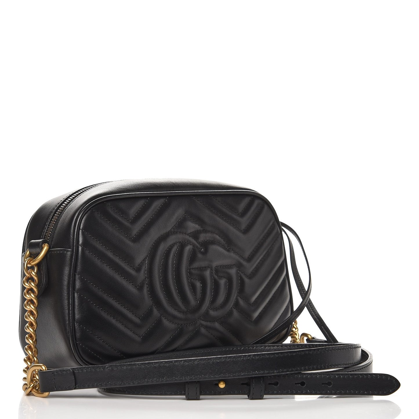 Calfskin Matelasse Small GG Marmont Chain Shoulder Bag Black