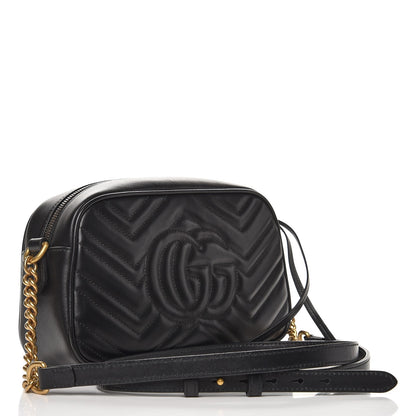 Gucci Calfskin Matelasse Small GG Marmont Chain Shoulder Bag Black 3 of 8