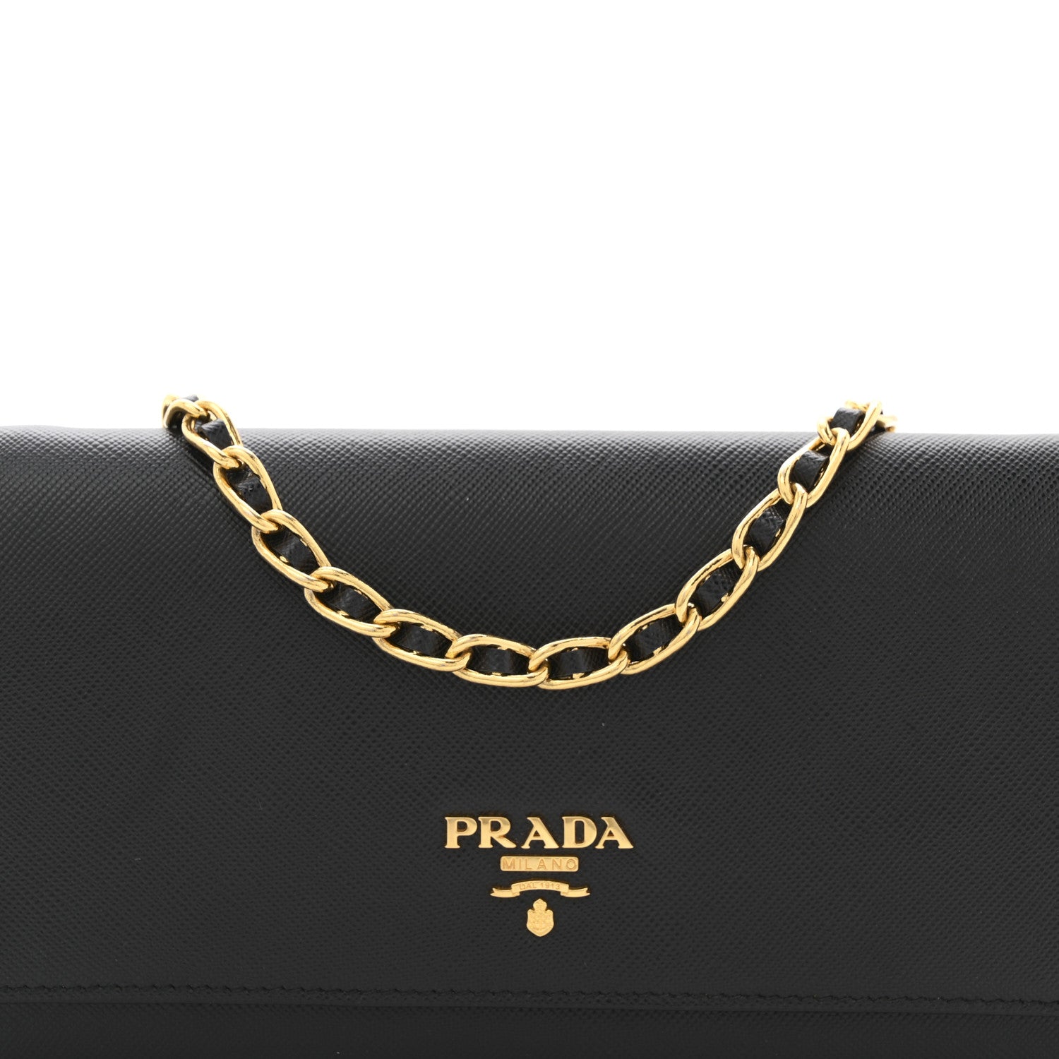 Prada Saffiano Metal Oro Chain Wallet Black 8 of 11