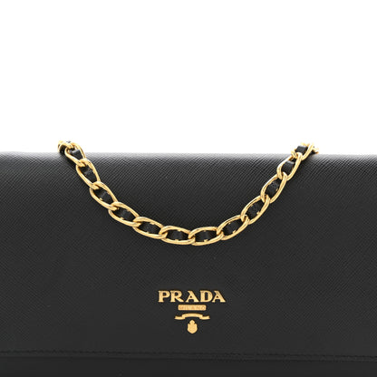 Prada Saffiano Metal Oro Chain Wallet Black 8 of 11