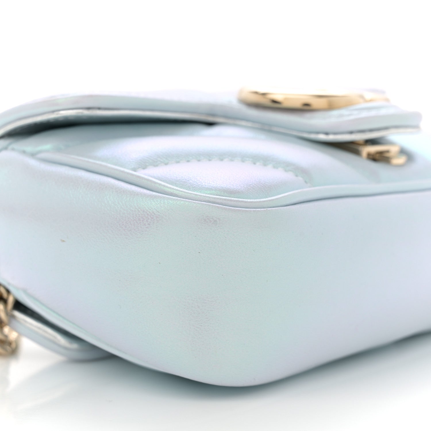 Gucci Iridescent Nappa Chevron Matelasse Super Mini GG Marmont Shoulder Bag Iridescent Snow Light Blue 9 of 11