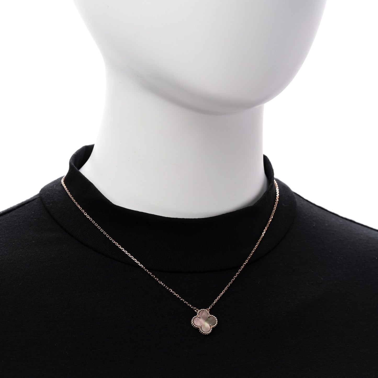 18K Rose Gold Gray Mother of Pearl Vintage Alhambra Pendant Necklace