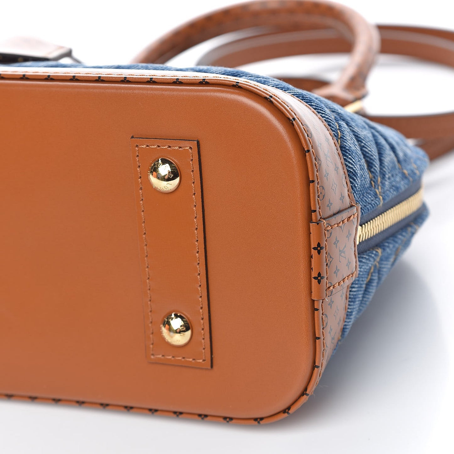 Denim Calfskin Reverse Monogram Malletage Alma BB Blue