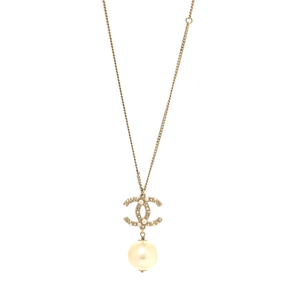 Chanel Crystal Pearl CC Drop Necklace Gold 1 of 5