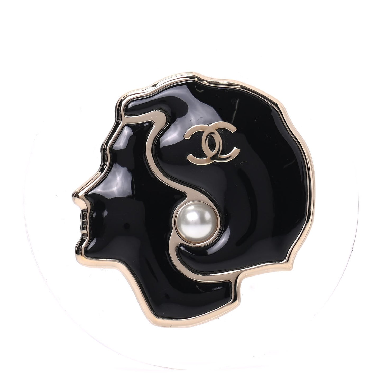 Resin Pearl Coco Mademoiselle Brooch Black