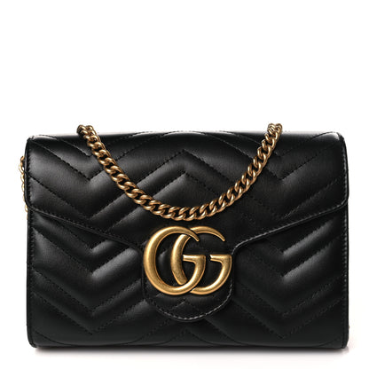 Gucci Calfskin Matelasse GG Marmont Chain Wallet Black 1 of 10