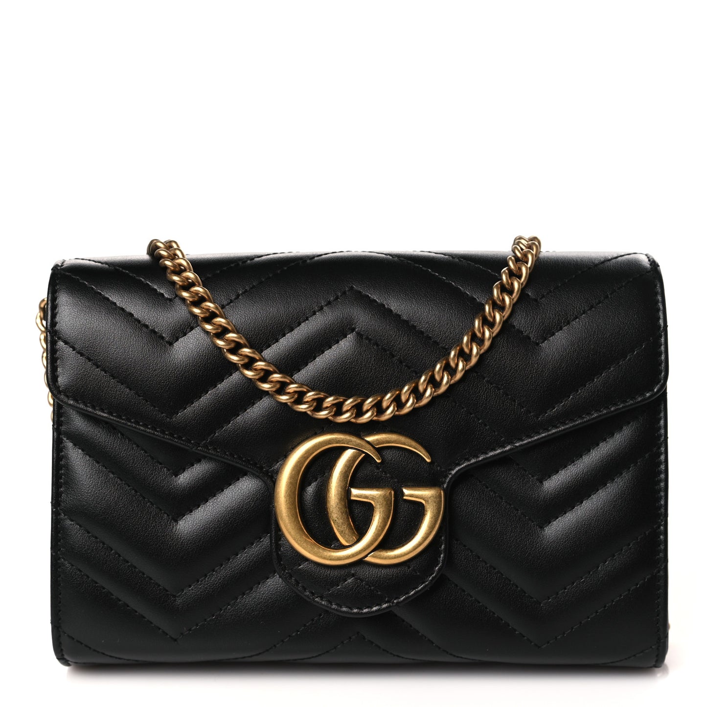 Calfskin Matelasse GG Marmont Chain Wallet Black