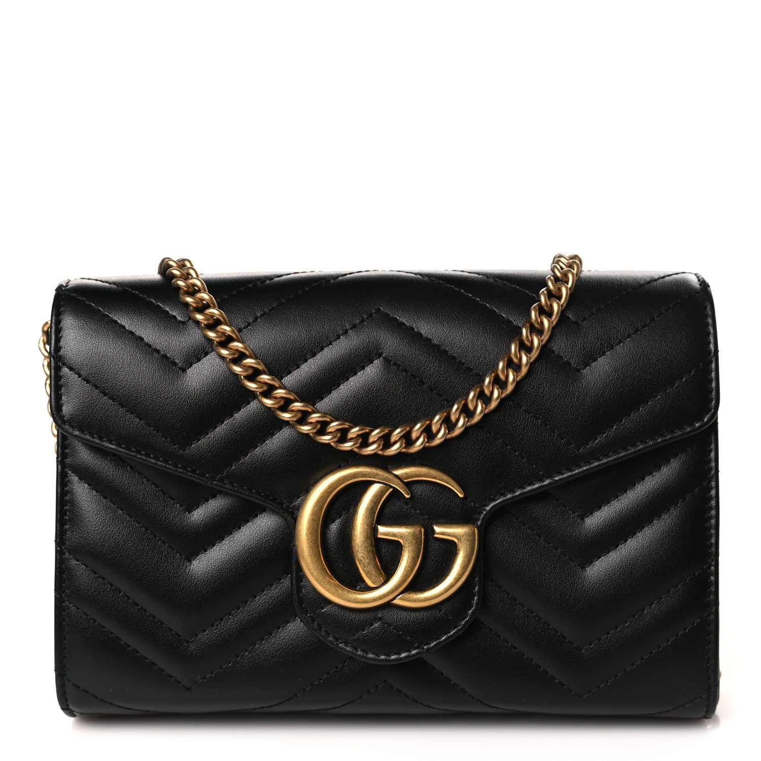 Gucci Calfskin Matelasse GG Marmont Chain Wallet Black 1 of 10