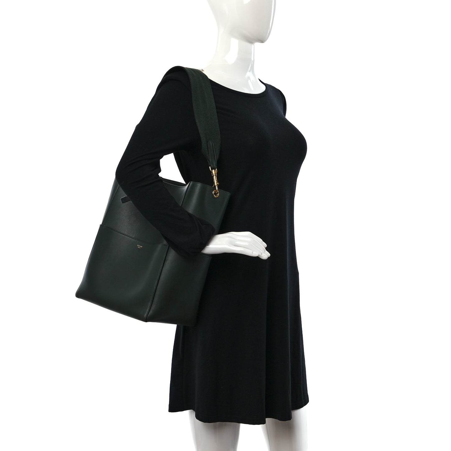 Smooth Calfskin Sangle Bucket Bag Dark Forest