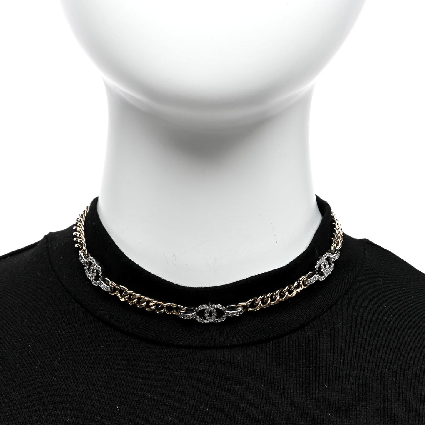 Crystal Chain CC Link Choker Gold Silver