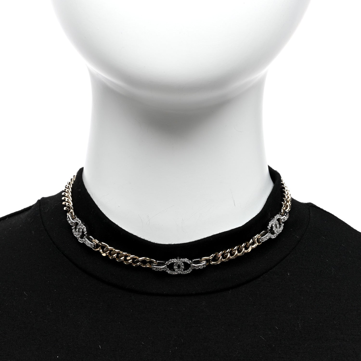 Chanel Crystal Chain CC Link Choker Gold Silver 3 of 5
