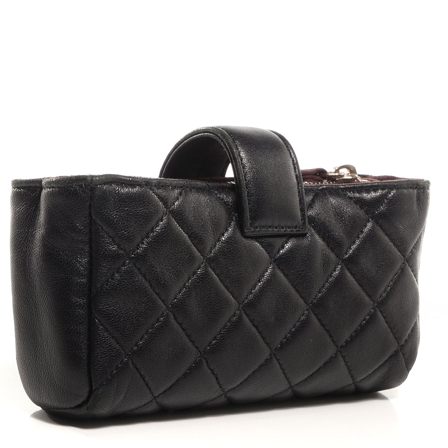 Lambskin Quilted Mini Phone Holder Clutch Black